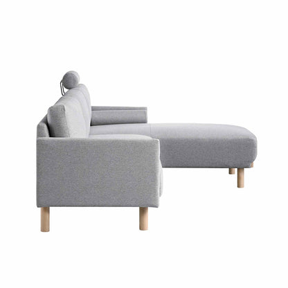 Canapé 3 places en tissu gris chiné, grand canapé méridienne orienté à droite