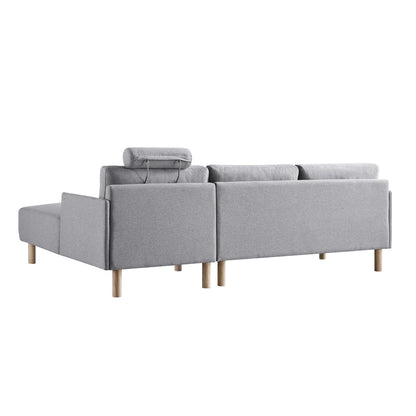 Canapé 3 places en tissu gris chiné, grand canapé méridienne orienté à droite