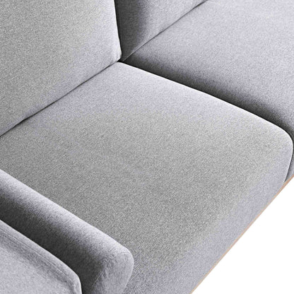 Canapé 3 places en tissu gris chiné, grand canapé méridienne orienté à droite