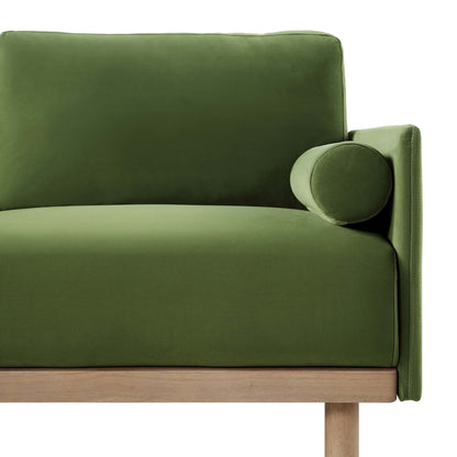 Canapé en velours vert fougère Timber, grand canapé méridienne 3 places orienté vers la gauche