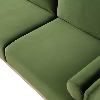 Canapé en velours vert fougère Timber, grand canapé méridienne 3 places orienté vers la gauche
