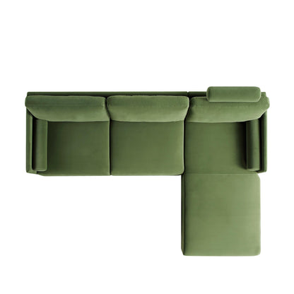 Canapé en velours vert fougère Timber, grand canapé méridienne 3 places orienté à droite
