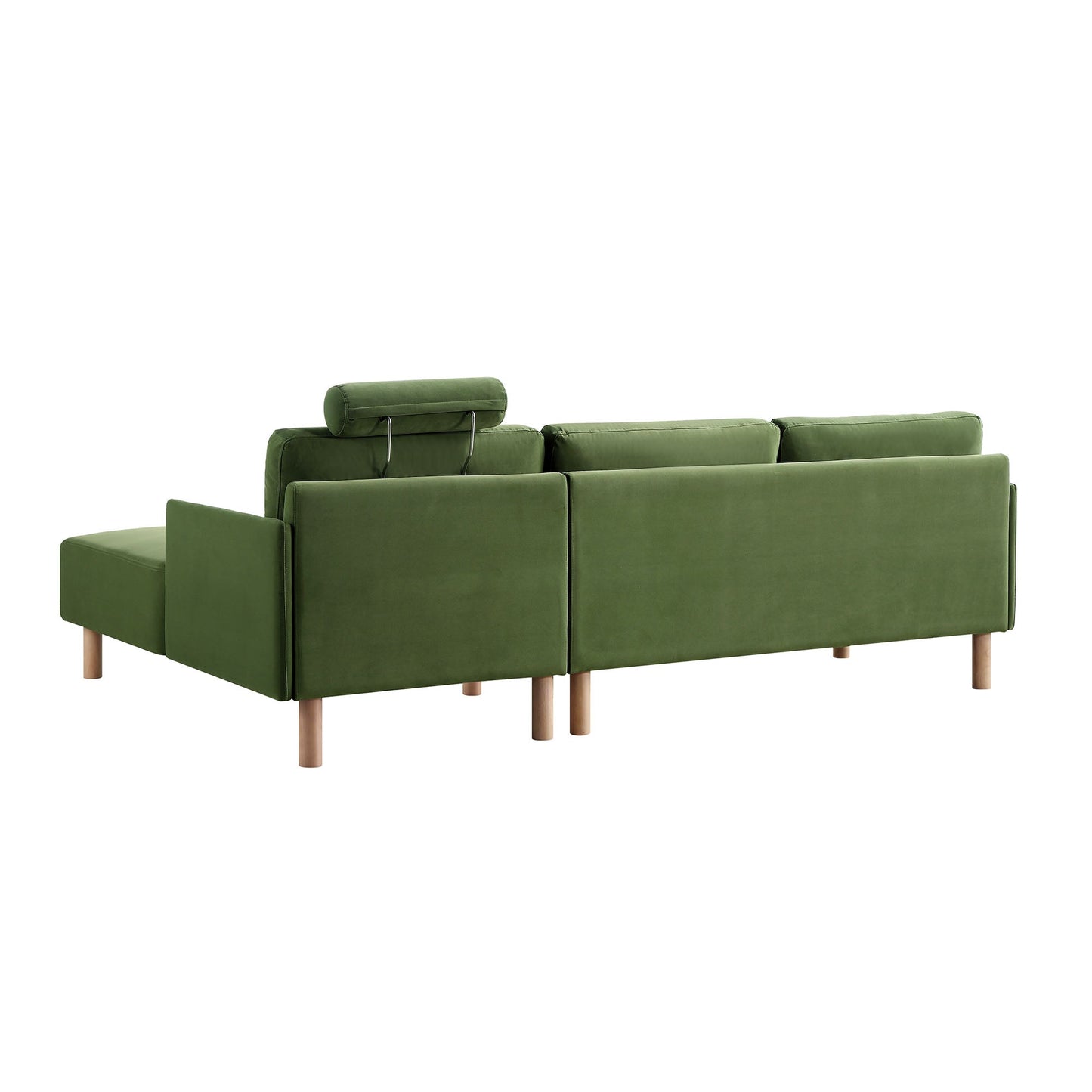 Canapé en velours vert fougère Timber, grand canapé méridienne 3 places orienté à droite