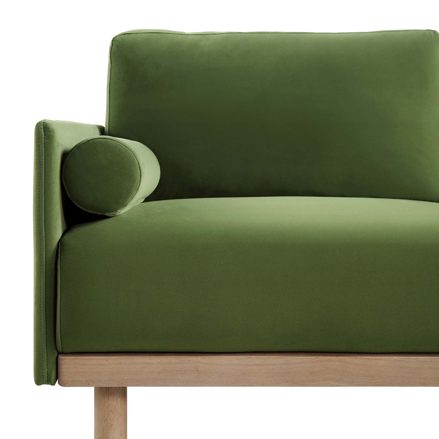 Canapé en velours vert fougère Timber, grand canapé méridienne 3 places orienté à droite