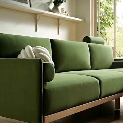 Canapé en velours vert fougère Timber, grand canapé méridienne 3 places orienté à droite