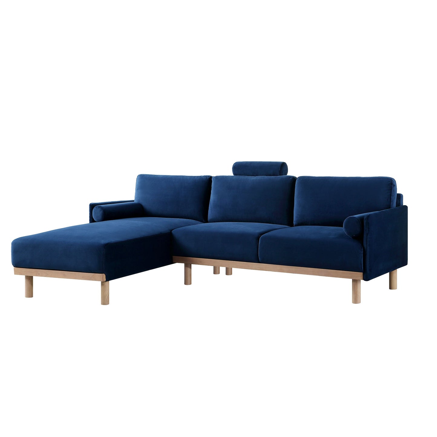Canapé en velours bleu marine Timber, grand canapé méridienne 3 places orienté à gauche