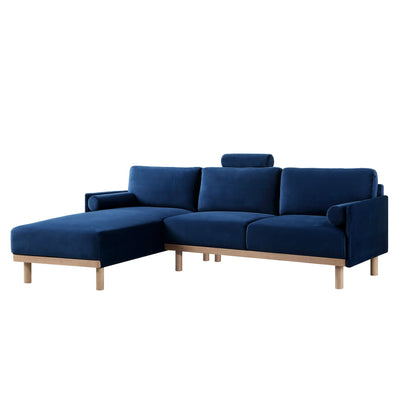 Canapé en velours bleu marine Timber, grand canapé méridienne 3 places orienté à gauche