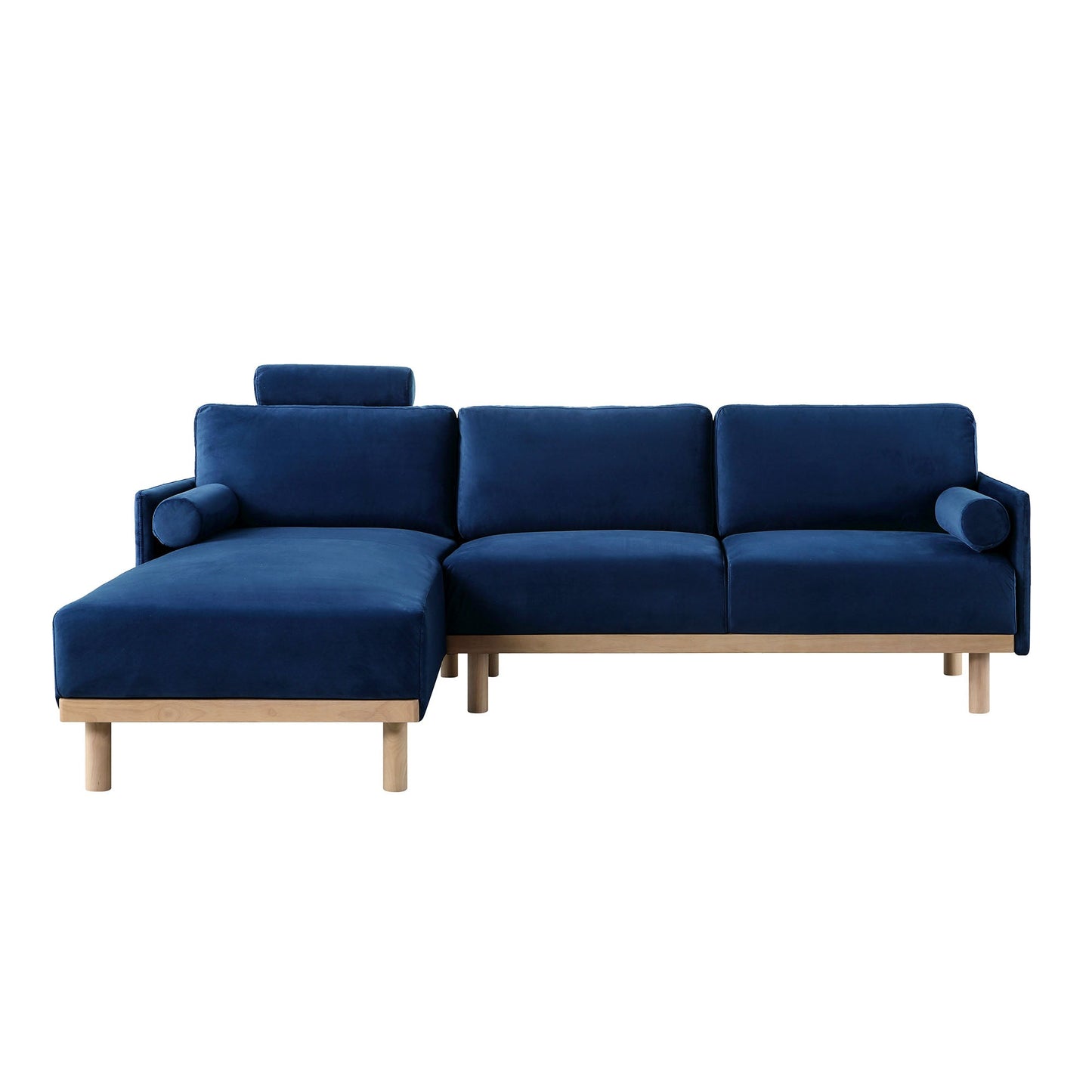 Canapé en velours bleu marine Timber, grand canapé méridienne 3 places orienté à gauche