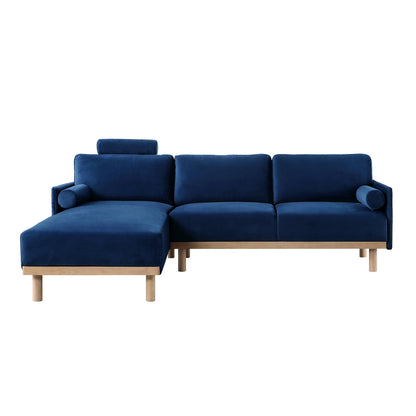 Canapé en velours bleu marine Timber, grand canapé méridienne 3 places orienté à gauche
