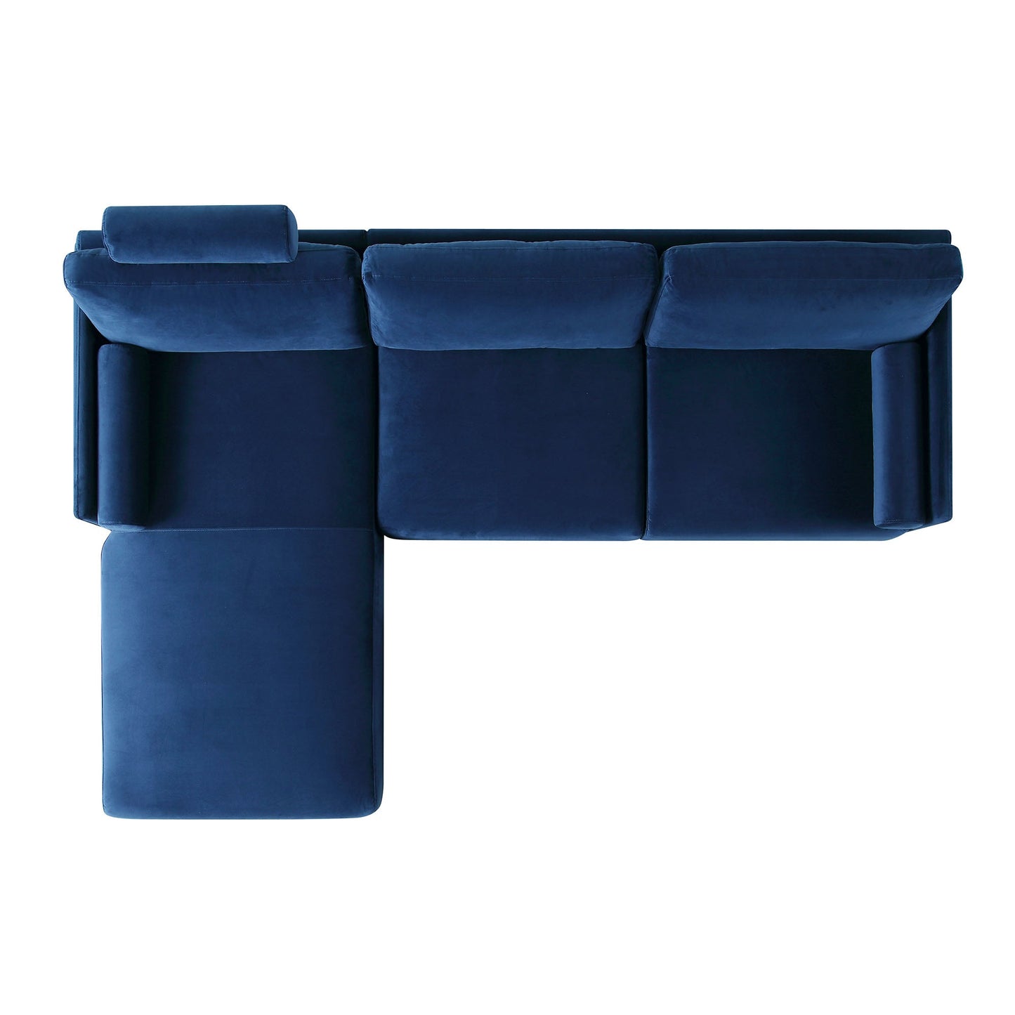 Canapé en velours bleu marine Timber, grand canapé méridienne 3 places orienté à gauche