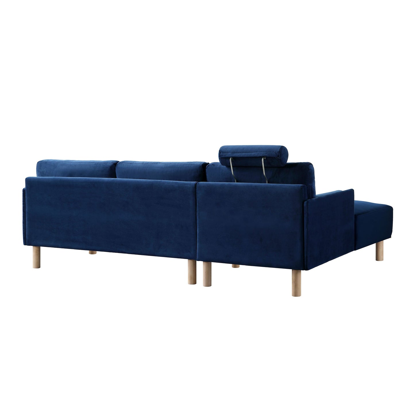 Canapé en velours bleu marine Timber, grand canapé méridienne 3 places orienté à gauche