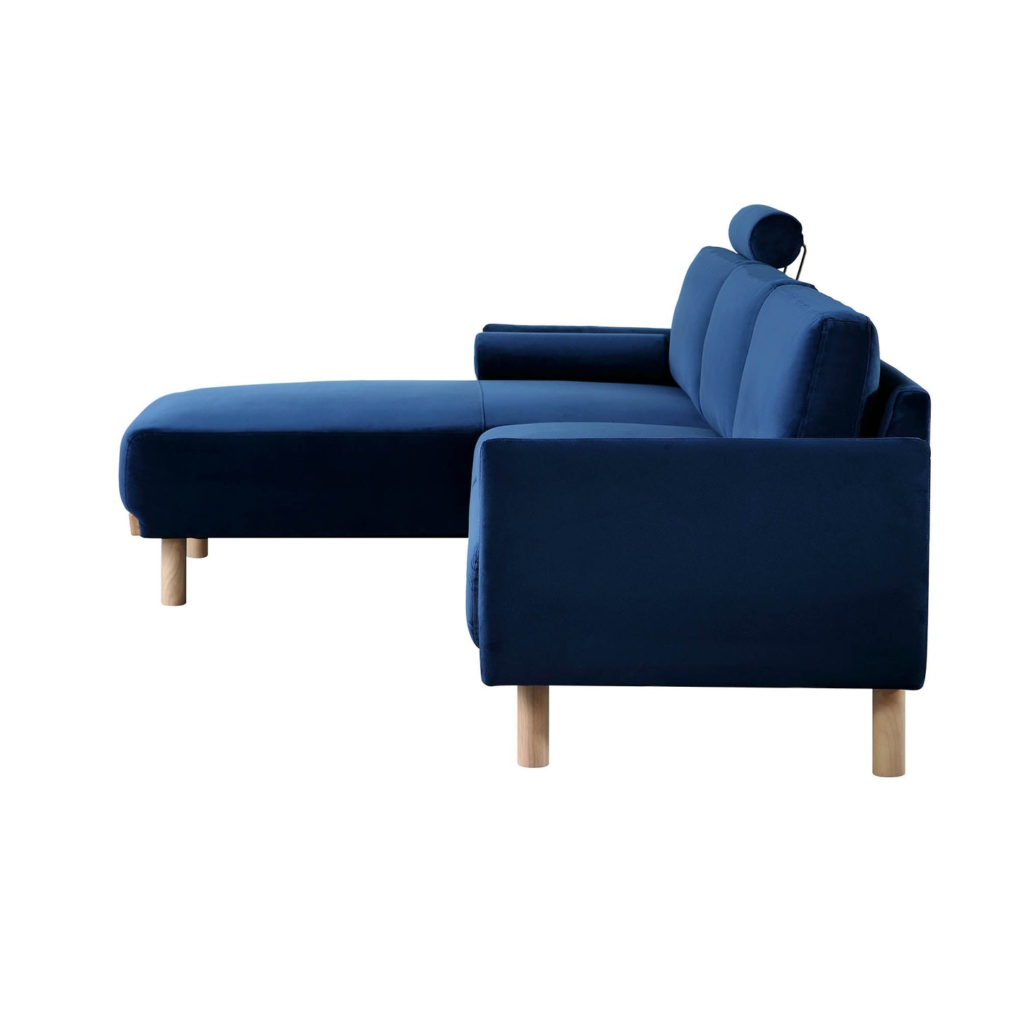 Canapé en velours bleu marine Timber, grand canapé méridienne 3 places orienté à gauche