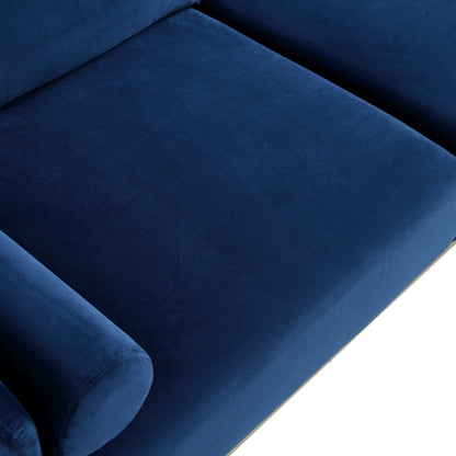 Canapé en velours bleu marine Timber, grand canapé méridienne 3 places orienté à gauche