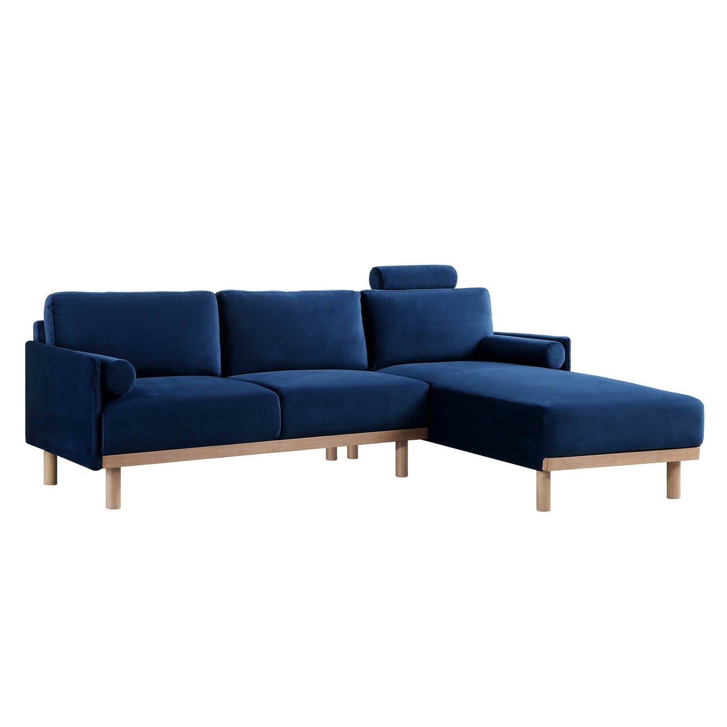 Canapé en velours bleu marine Timber, grand canapé méridienne 3 places orienté à droite