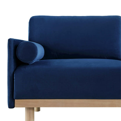 Canapé en velours bleu marine Timber, grand canapé méridienne 3 places orienté à droite
