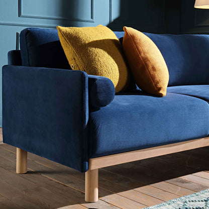 Canapé en velours bleu marine Timber, grand canapé méridienne 3 places orienté à droite