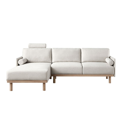 Canapé 3 places en tissu Timber Oatmeal, grand canapé méridienne orienté à gauche