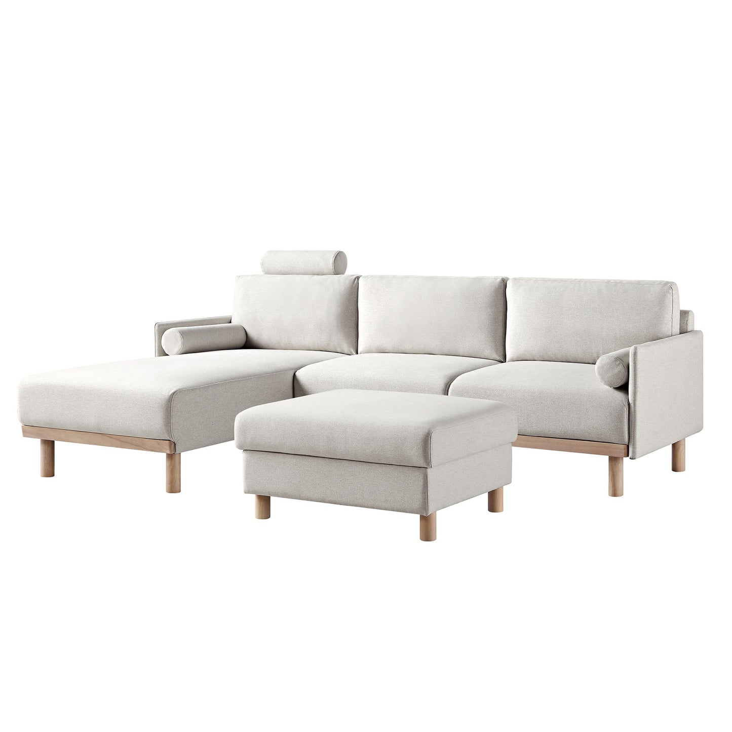 Canapé 3 places en tissu Timber Oatmeal, grand canapé méridienne orienté à gauche