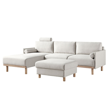 Canapé 3 places en tissu Timber Oatmeal, grand canapé méridienne orienté à gauche