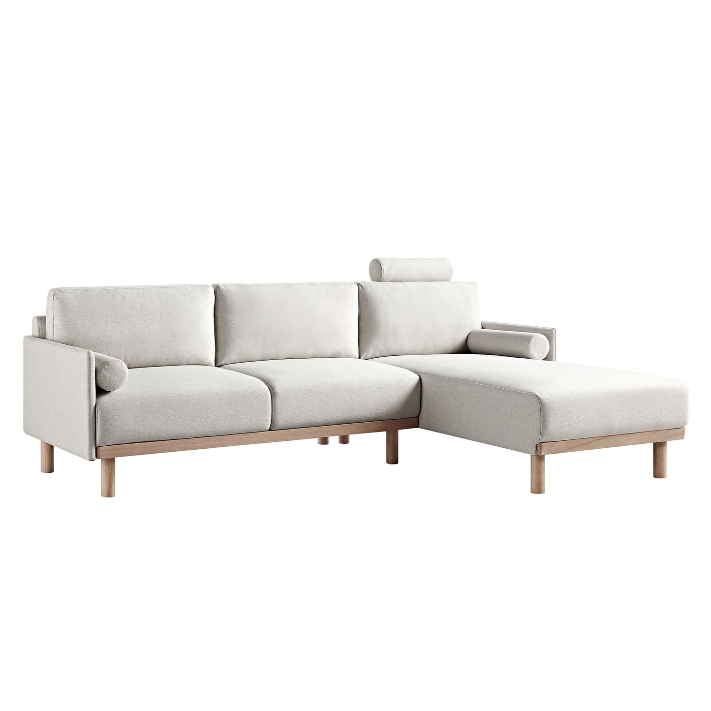 Canapé en tissu Timber Oatmeal, grand canapé méridienne 3 places orienté à droite