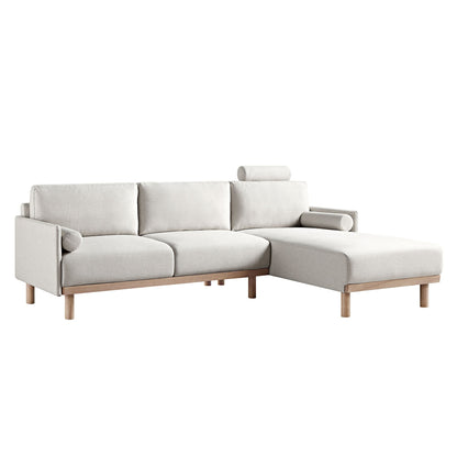 Canapé en tissu Timber Oatmeal, grand canapé méridienne 3 places orienté à droite