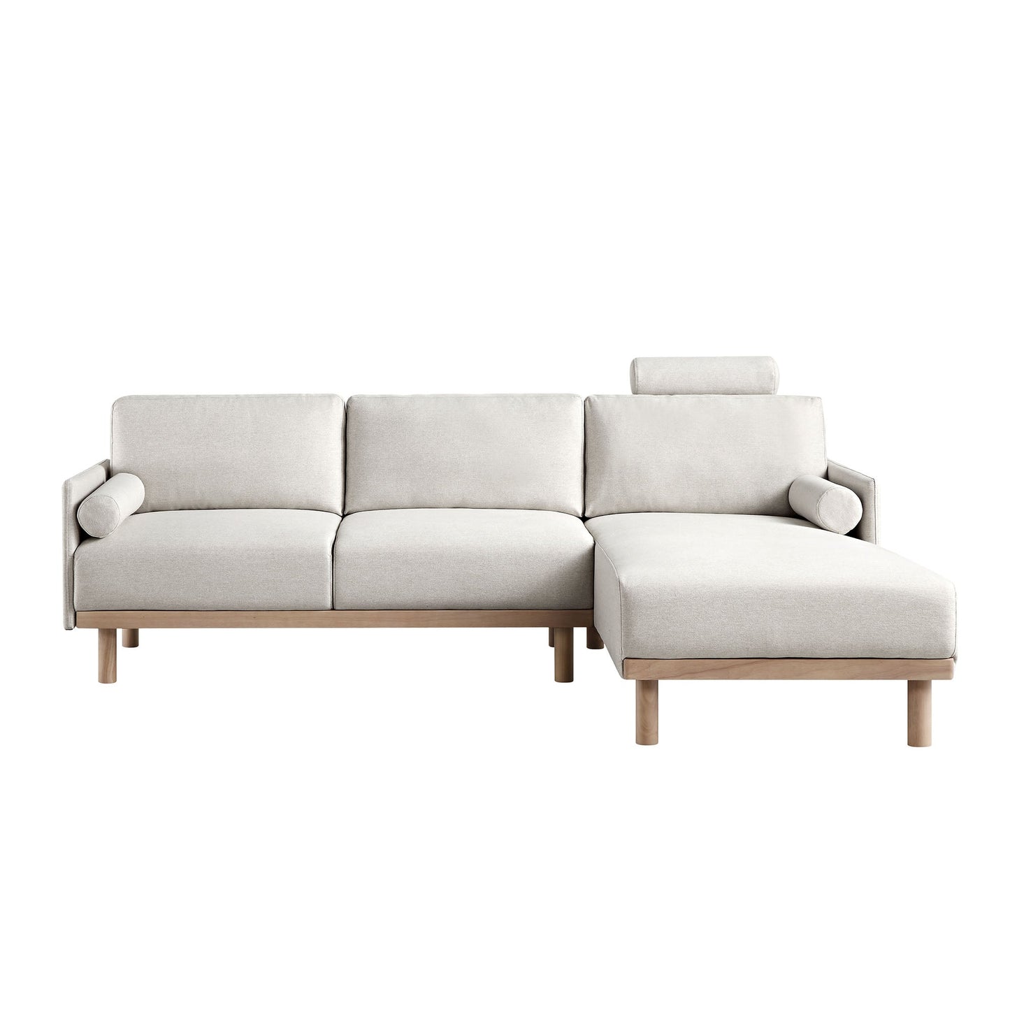Canapé en tissu Timber Oatmeal, grand canapé méridienne 3 places orienté à droite