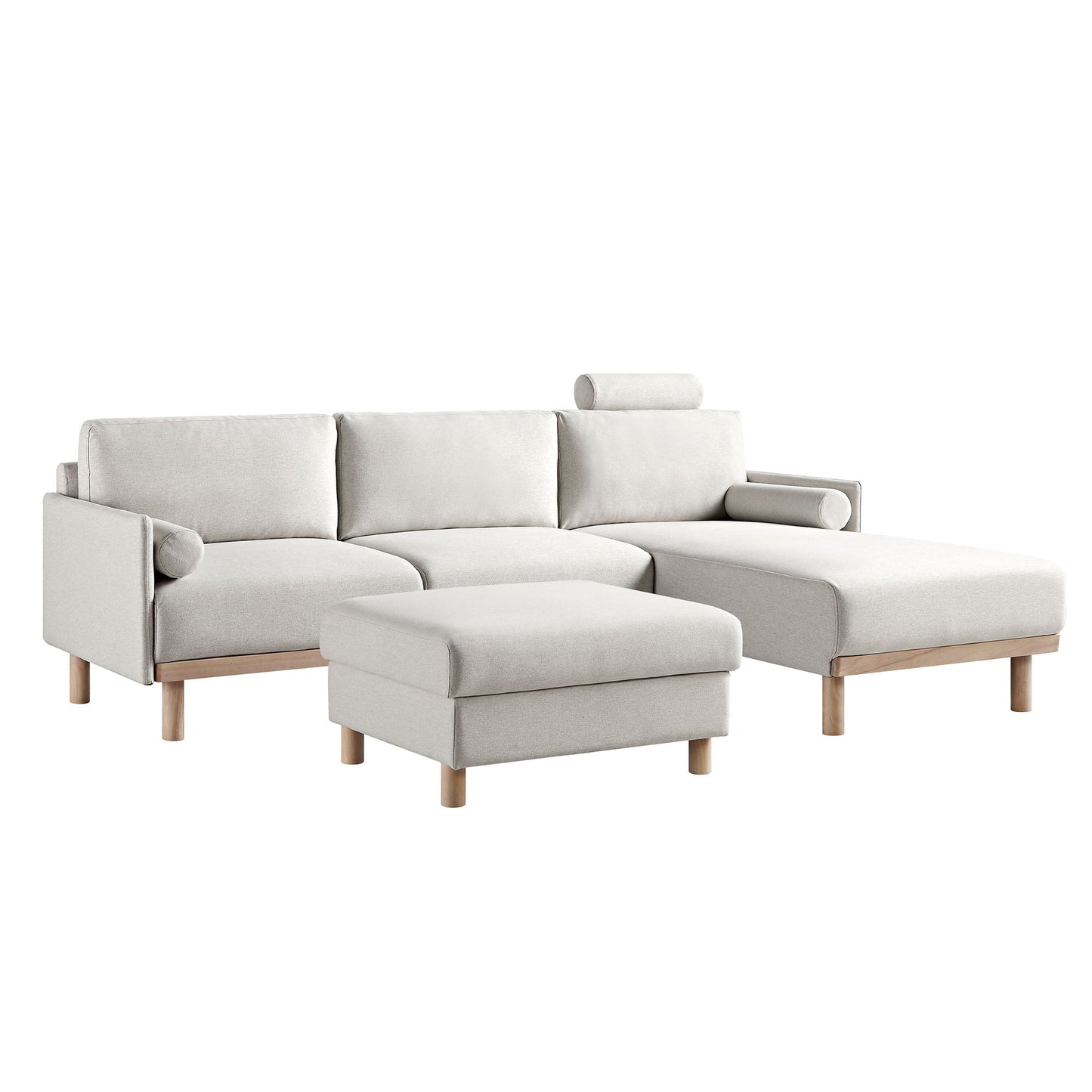Canapé en tissu Timber Oatmeal, grand canapé méridienne 3 places orienté à droite