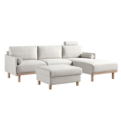 Canapé en tissu Timber Oatmeal, grand canapé méridienne 3 places orienté à droite