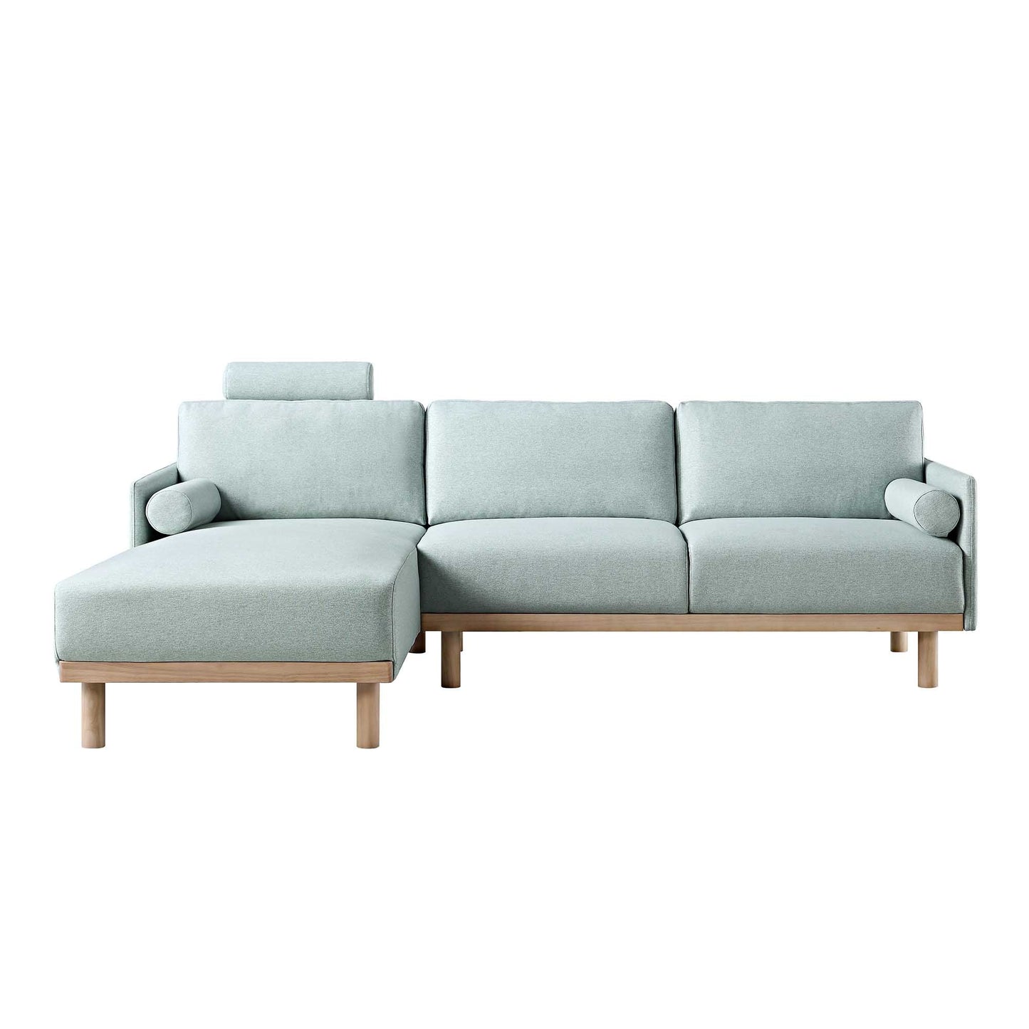 Canapé en tissu vert sauge Timber, grand canapé méridienne 3 places orienté à gauche