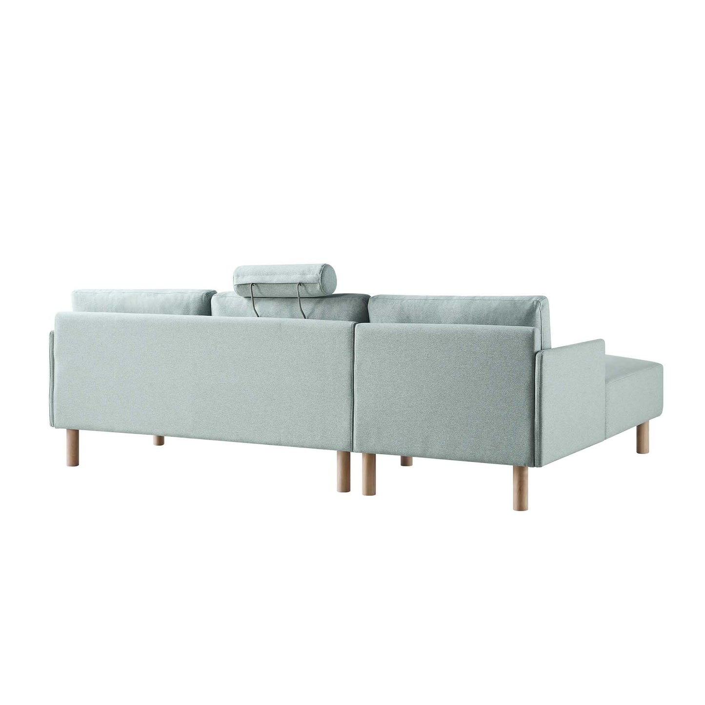 Canapé en tissu vert sauge Timber, grand canapé méridienne 3 places orienté à gauche
