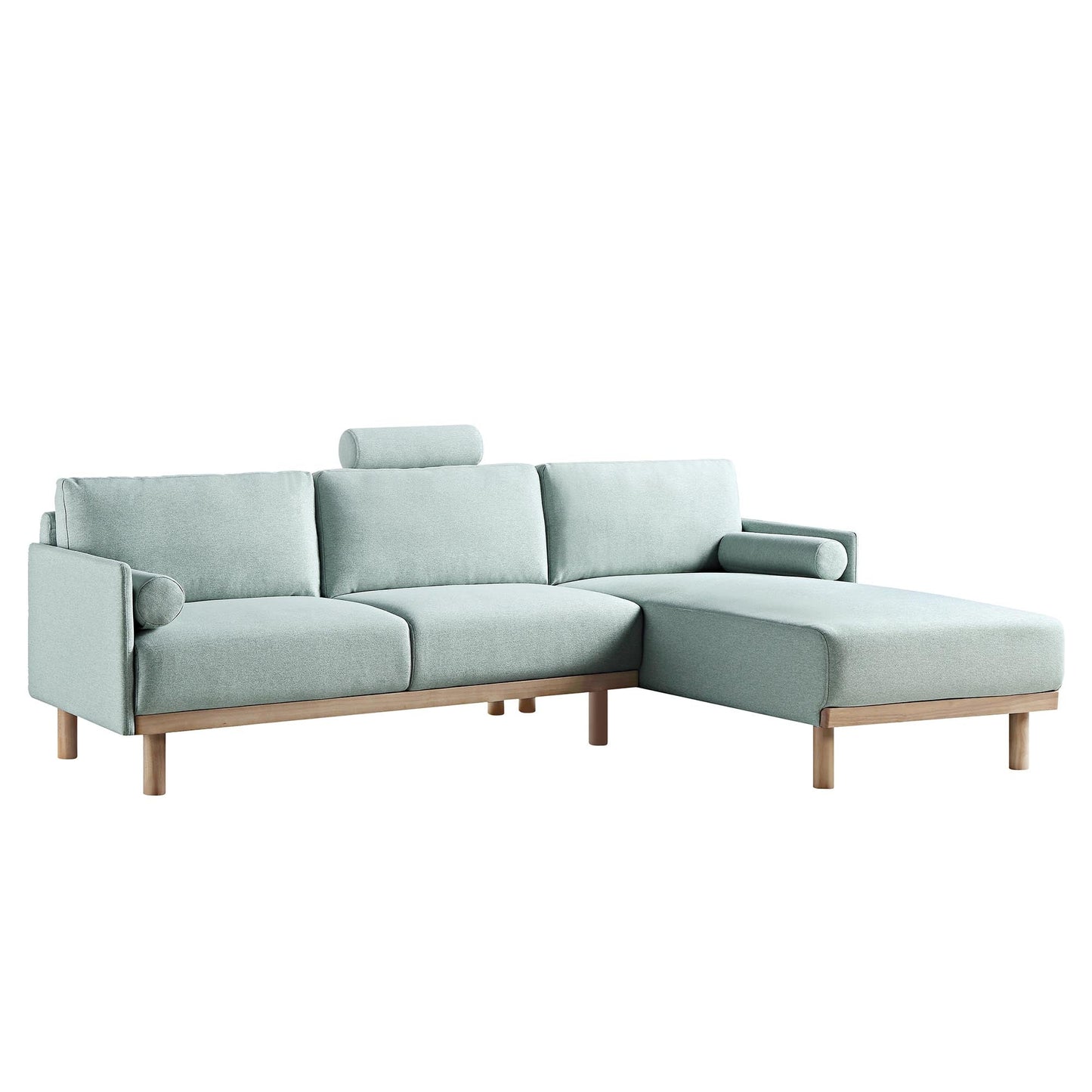 Canapé en tissu vert sauge Timber, grand canapé méridienne 3 places orienté à droite