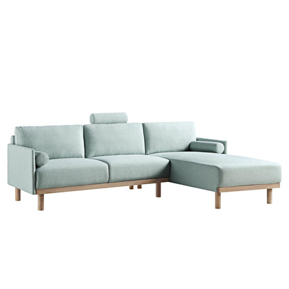 Canapé en tissu vert sauge Timber, grand canapé méridienne 3 places orienté à droite
