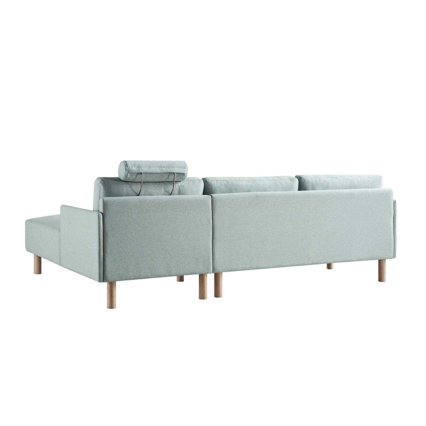 Canapé en tissu vert sauge Timber, grand canapé méridienne 3 places orienté à droite