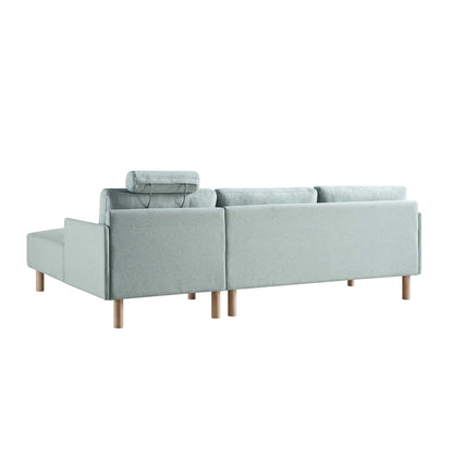 Canapé en tissu vert sauge Timber, grand canapé méridienne 3 places orienté à droite