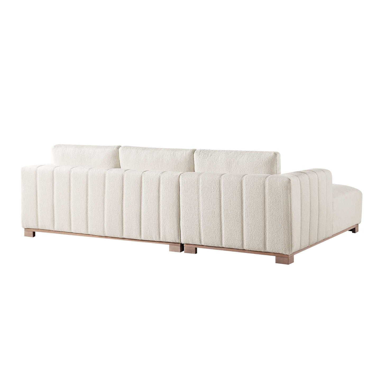 Canapé Belsize beige bouclé avec base en bois, grande méridienne orientée vers la gauche