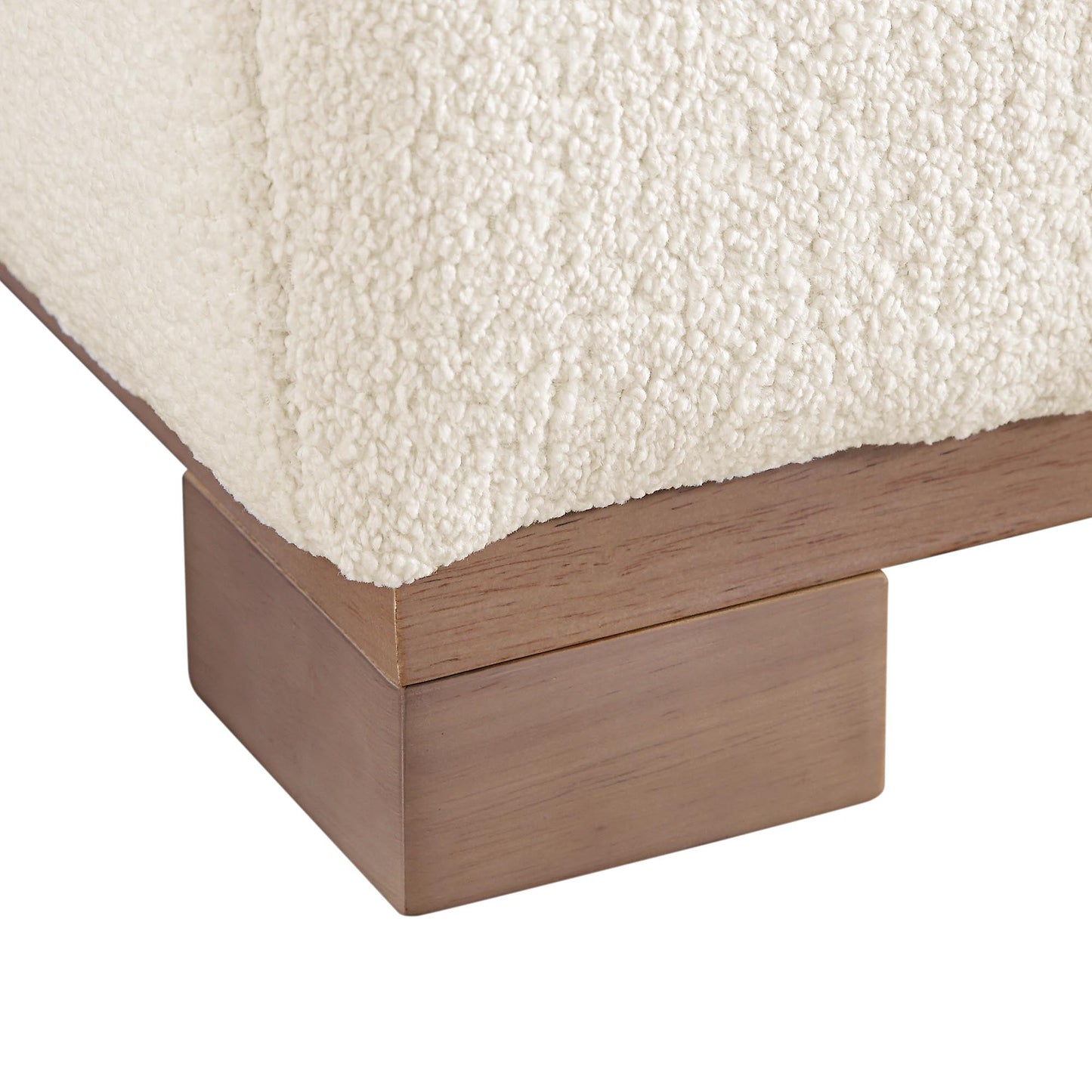 Canapé Belsize beige bouclé avec base en bois, grande méridienne orientée vers la gauche