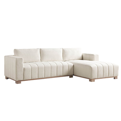 Canapé Belsize beige bouclé avec base en bois, grande méridienne orientée à droite