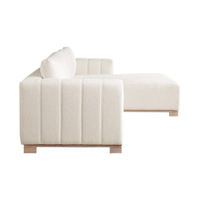 Canapé Belsize beige bouclé avec base en bois, grande méridienne orientée à droite