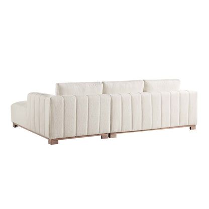 Canapé Belsize beige bouclé avec base en bois, grande méridienne orientée à droite