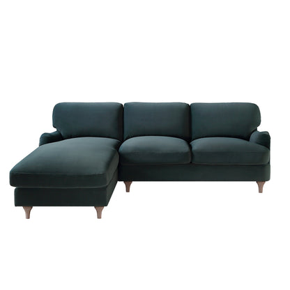 Canapé Daphnis en velours bleu égéen, grande chaise longue orientée à gauche