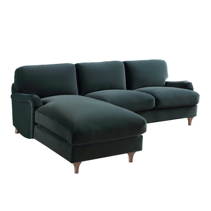 Canapé Daphnis en velours bleu égéen, grande chaise longue orientée à gauche