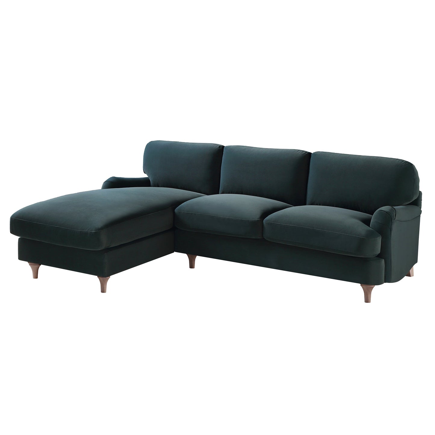 Canapé Daphnis en velours bleu égéen, grande chaise longue orientée à gauche