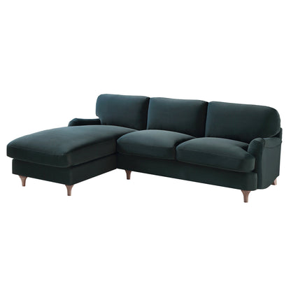 Canapé Daphnis en velours bleu égéen, grande chaise longue orientée à gauche