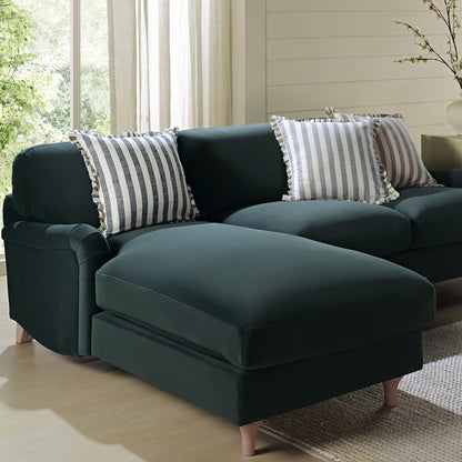 Canapé Daphnis en velours bleu égéen, grande chaise longue orientée à gauche