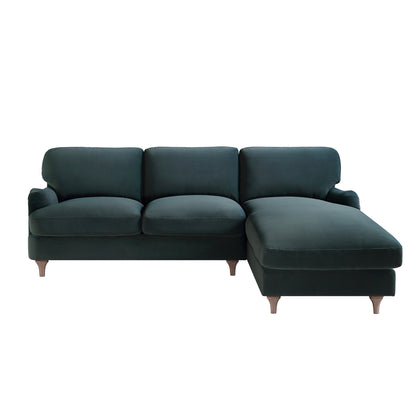 Canapé Daphnis en velours bleu égéen, grande chaise longue orientée à droite
