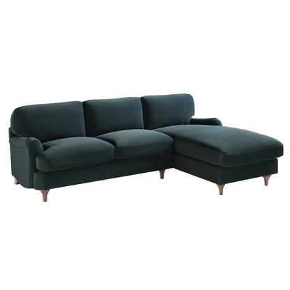 Canapé Daphnis en velours bleu égéen, grande chaise longue orientée à droite