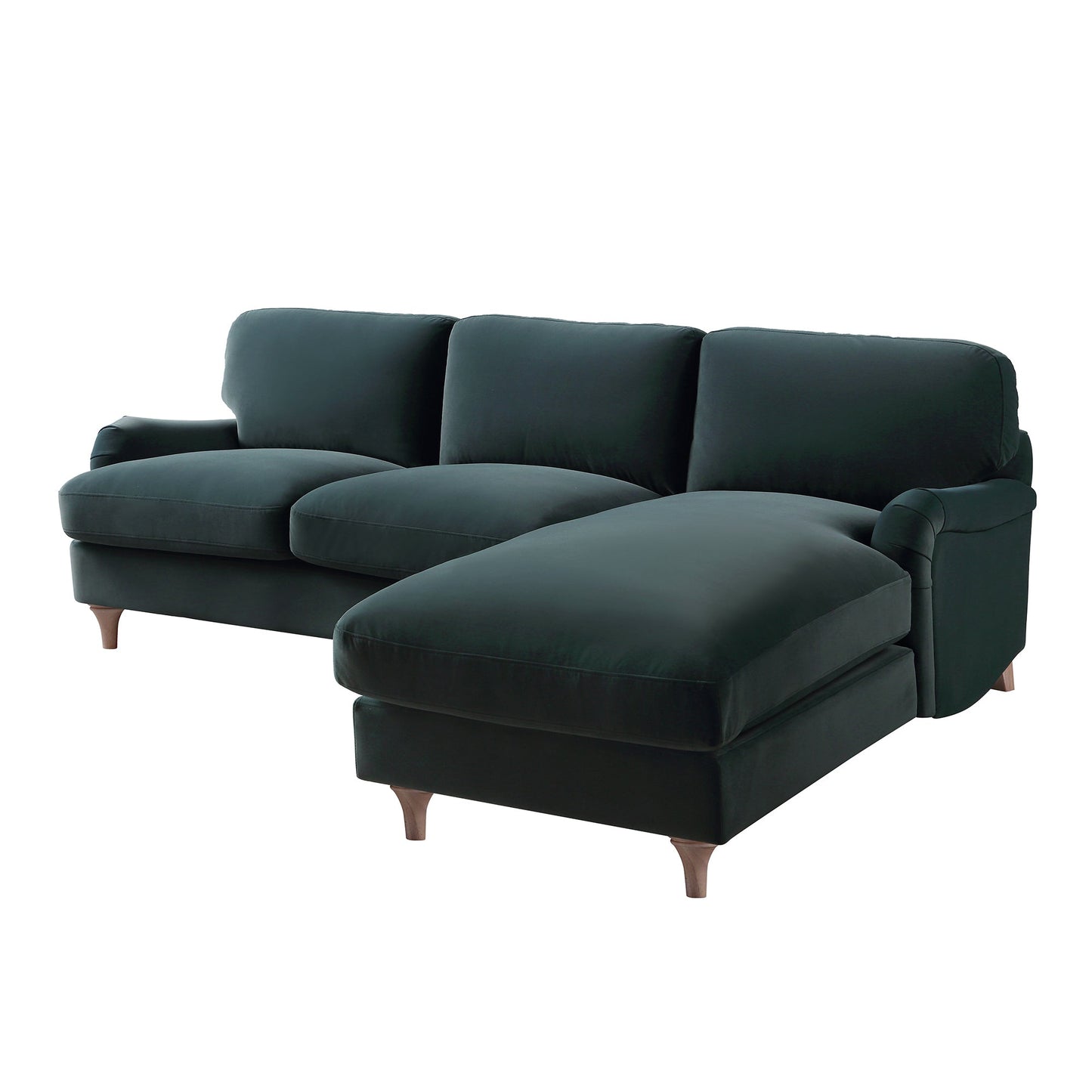 Canapé Daphnis en velours bleu égéen, grande chaise longue orientée à droite