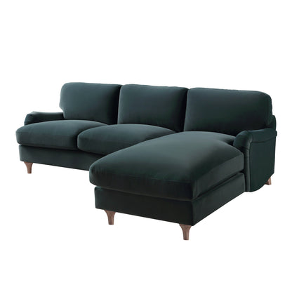 Canapé Daphnis en velours bleu égéen, grande chaise longue orientée à droite