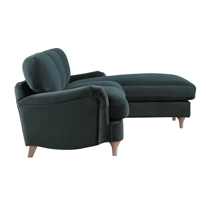 Canapé Daphnis en velours bleu égéen, grande chaise longue orientée à droite