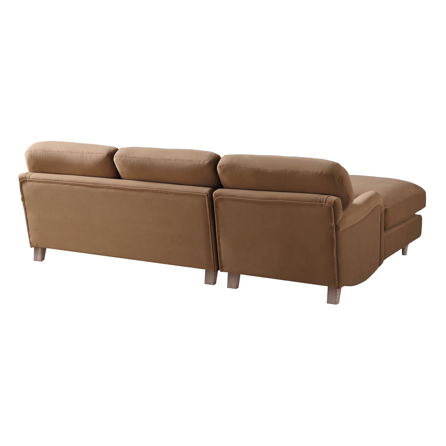 Canapé Daphnis en velours camel, grande chaise longue orientée à gauche